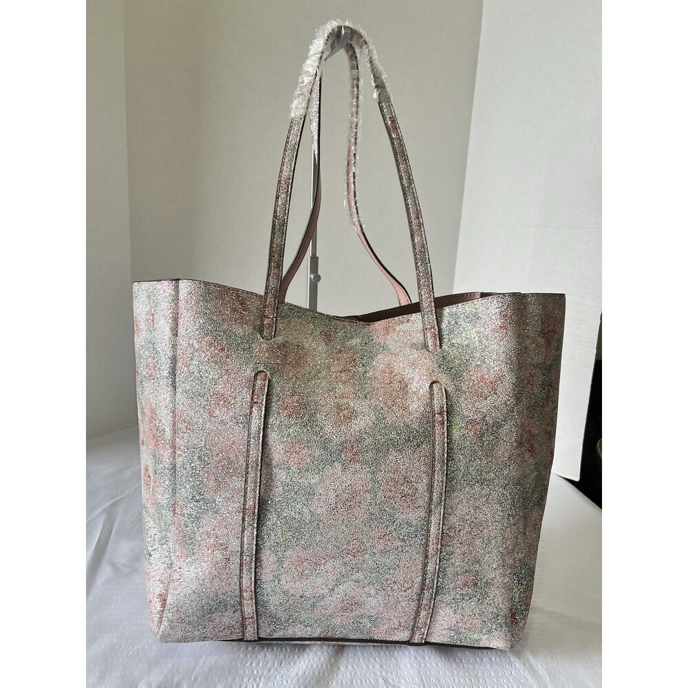 Sondra Roberts Squared Pink Vegan Leather Shimmering Floral Tote Bag NEW!